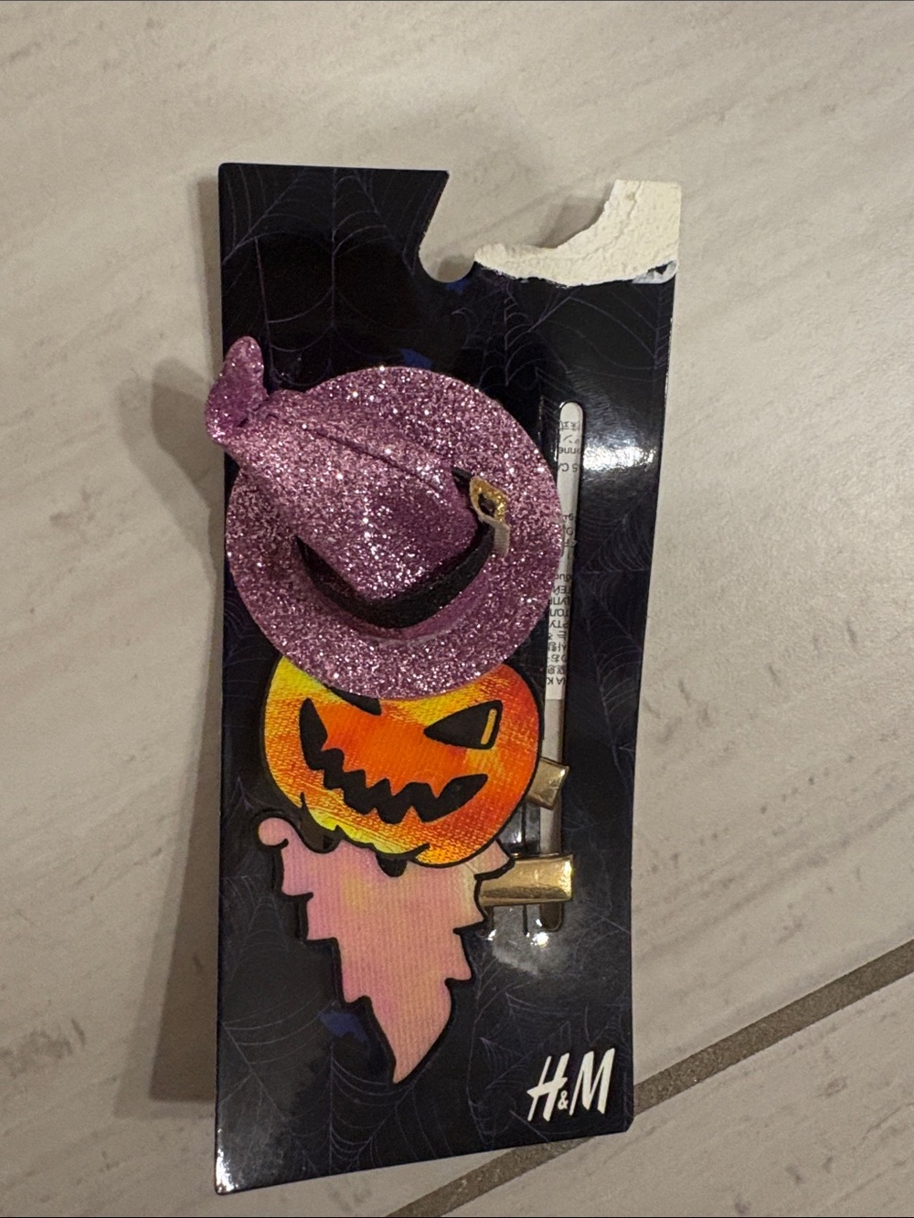 H&M Glitter Pink Witch Hat & Pumpkin Hair Clips